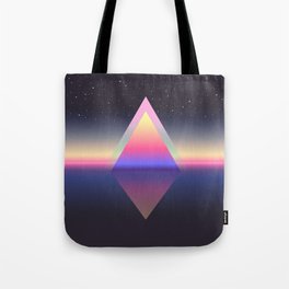 Glowing triangle. Ethereum concept. futuristic abstract background. Retro wave, synthwave, rave, vapor. Blue, black, pink purple colors. Trendy vintage 1980s, 1990s style., poster,  Tote Bag