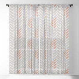 Orange and Grey Wheat Pattern Sheer Curtain