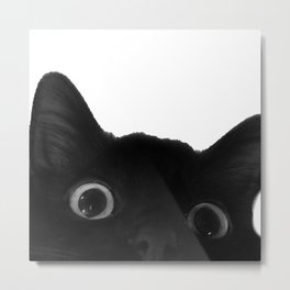 Here's lookin' at mew Metal Print | Feline, Peeking, Digital Manipulation, Kitty, Eyes, Animal, Cat, Black And White, Meow, Wild 