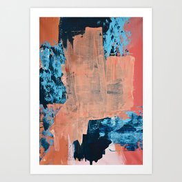 Reveal: A vibrant abstract mixed media piece in coral and blue by Alyssa Hamilton Art Art Print
