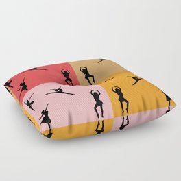 Ballet dancer figures in red, brown, orange, and pink background Floor Pillow