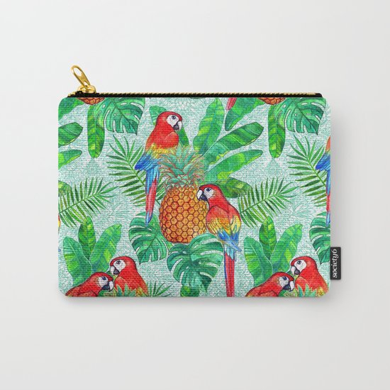 Pineapples and Parrots Tropical Summer Pattern Carry-All Pouch
