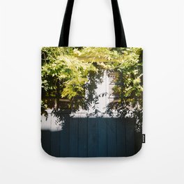Photo of a sunnny green veil of plants on a blue house around the Dutch canals in Leiden, The Netherlands | Fine Art Colorful Travel Photography | Tote Bag
