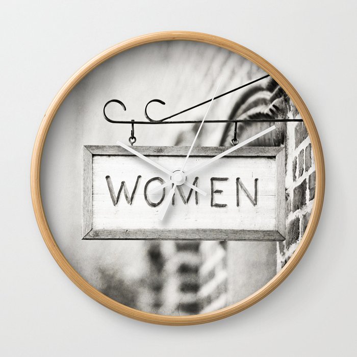 Ladies Room, Women's Restroom Sign Art, Black and White Bathroom Photo Wall Clock