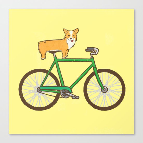 Corgi on a bike Canvas Print
