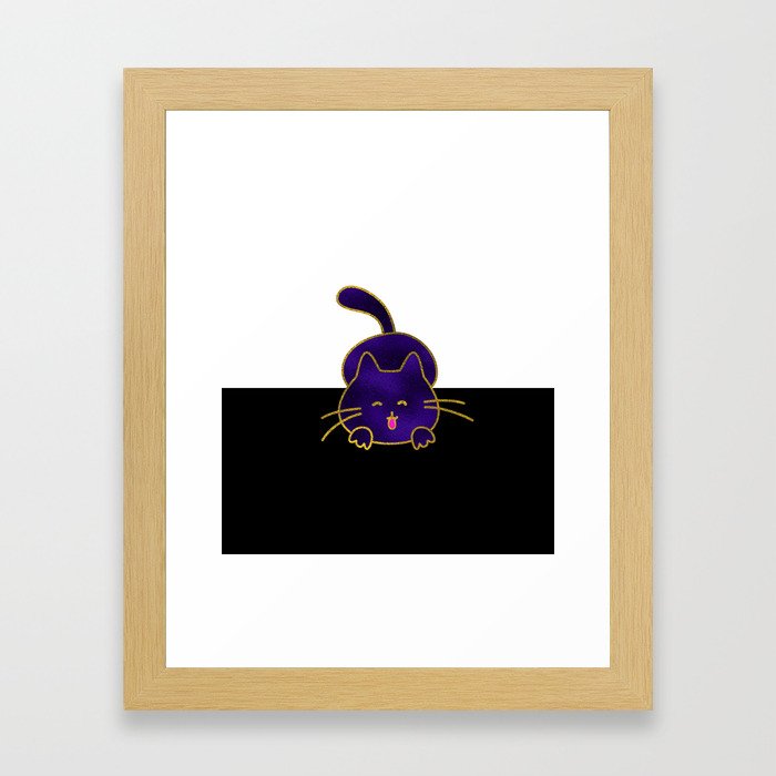 Cute Happy Purple Stained Glass Cat Framed Art Print