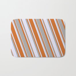 [ Thumbnail: Lavender, Chocolate, and Dark Gray Colored Pattern of Stripes Bath Mat ]