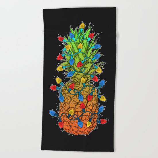 Pineapple Christmas Lights II Beach Towel