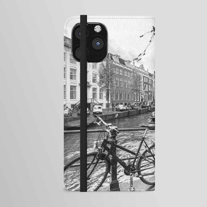 Bicycles parked on bridge over Amsterdam canal iPhone Wallet Case