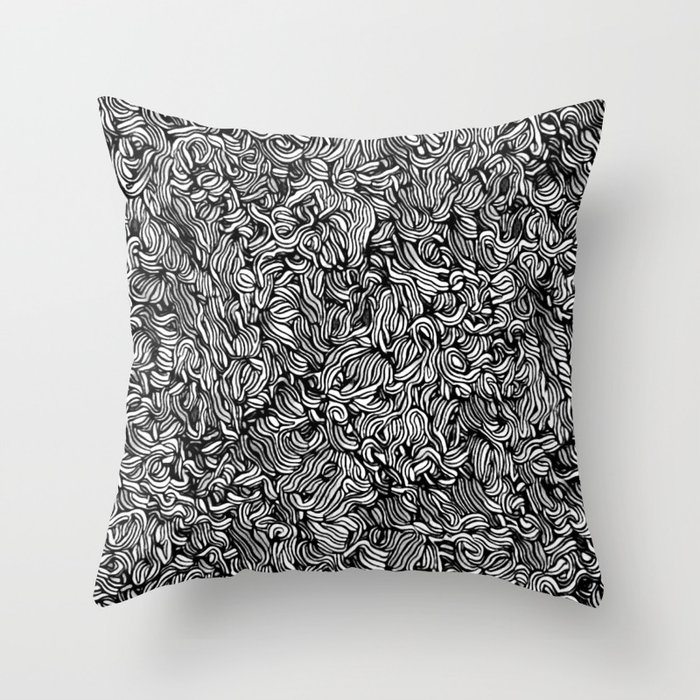 Monochromatic abstract ramen noodles seamless pattern Throw Pillow