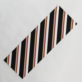 [ Thumbnail: Eye-catching Goldenrod, Plum, Brown, White & Black Colored Stripes Pattern Yoga Mat ]