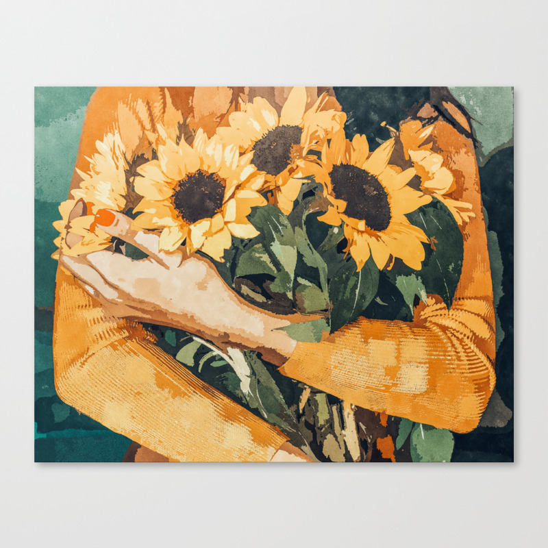 Holding Sunflowers Society6 Illustration Nature Painting