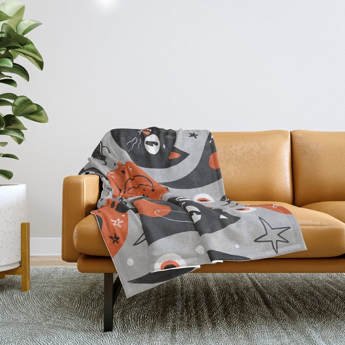 Halloween Seamless Pattern with Cute Pumpkins and Black Cats 01 Throw Blanket