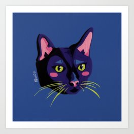 Graphic Cat Head - Blue Palette Art Print