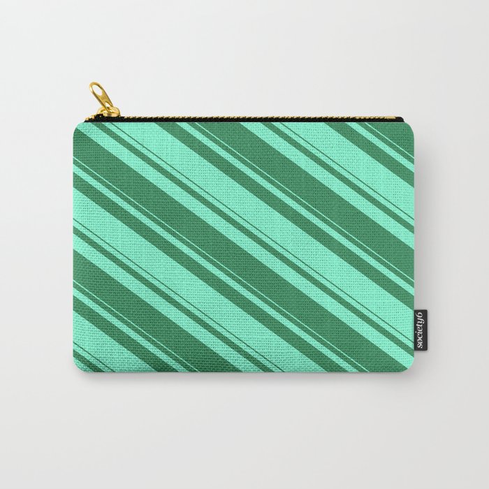 Sea Green and Aquamarine Colored Striped/Lined Pattern Carry-All Pouch