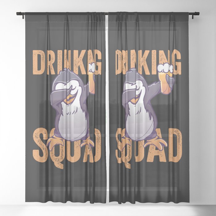 Dabbing Penguin Drinking Squad Sheer Curtain