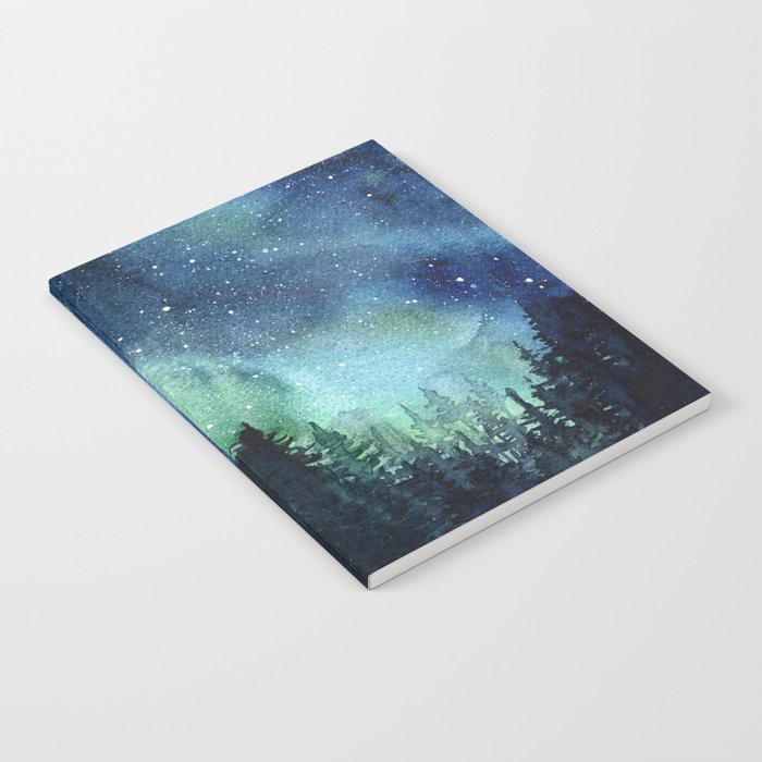 Galaxy Watercolor Aurora Borealis Painting Notebook
