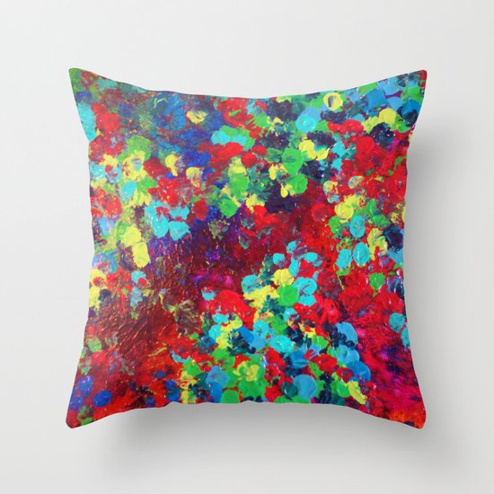 POND IN PIGMENT - Bright Bold Neon Abstract Acylic Floral Aquatic Painting Dots Pattern Trendy Gift Throw Pillow