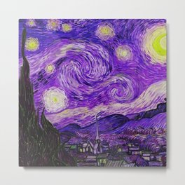 The Starry Night - La Nuit étoilée oil-on-canvas post-impressionist landscape masterpiece painting in alternate purple by Vincent van Gogh Metal Print