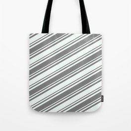 [ Thumbnail: Gray and Mint Cream Colored Lines/Stripes Pattern Tote Bag ]
