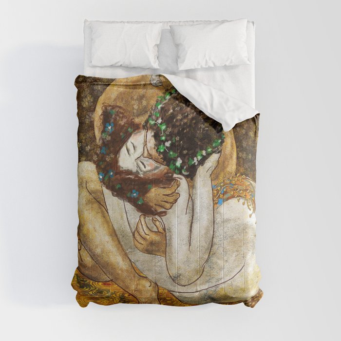 The kiss, part II, Gustav Klimt lovers portrait Comforter