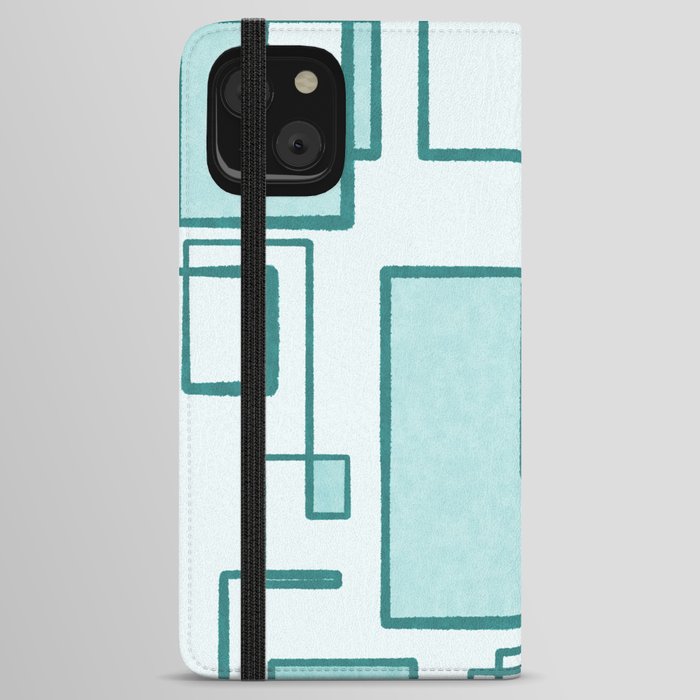 Piet Composition in Light Teal Blue - Mid-Century Modern Minimalist Geometric Abstract iPhone Wallet Case
