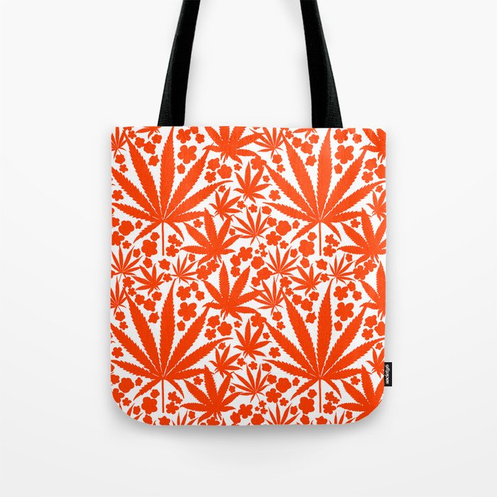 Modern Botanical Cannabis And Flowers Bold Red Tote Bag