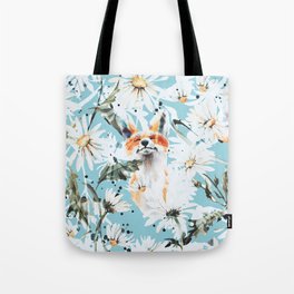 Foxes in daisy field-5B Tote Bag