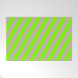 [ Thumbnail: Chartreuse & Plum Colored Striped/Lined Pattern Welcome Mat ]