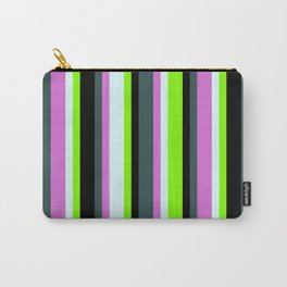 [ Thumbnail: Dark Slate Gray, Orchid, Light Cyan, Chartreuse & Black Colored Lines/Stripes Pattern Carry-All Pouch ]