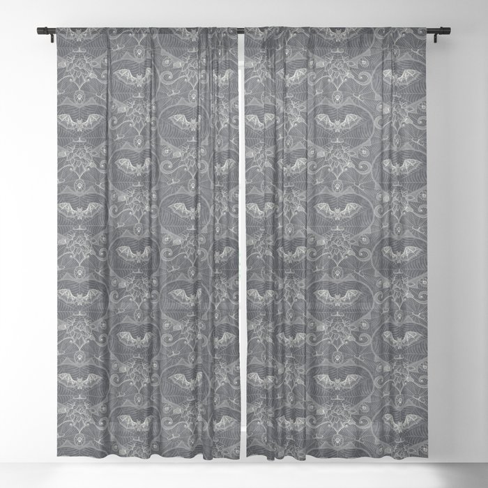 Gothic lace-bats-black Sheer Curtain