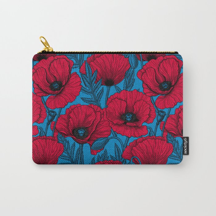 Red poppy garden on blue Carry-All Pouch