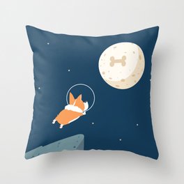 Fly to the moon _ navy blue version Throw Pillow