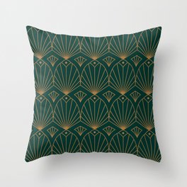 Art Deco Emerald Green & Gold Pattern Throw Pillow