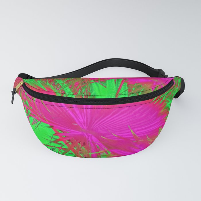 closeup palm leaf texture abstract background in pink and green Fanny Pack