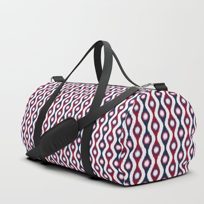 Striped Pearls Ikat Pattern - Navy Maroon Orchid Duffle Bag