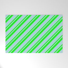 [ Thumbnail: Powder Blue and Lime Colored Stripes/Lines Pattern Welcome Mat ]