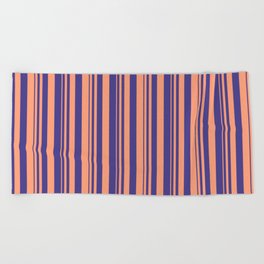 [ Thumbnail: Light Salmon and Dark Slate Blue Colored Pattern of Stripes Beach Towel ]