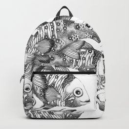 Fish Nr.1 Backpack | Blackandwhite, Illustration, Dotwork, Drawing, Linework, Curated, Penandink, Fish, Underwatercreatures, Details 