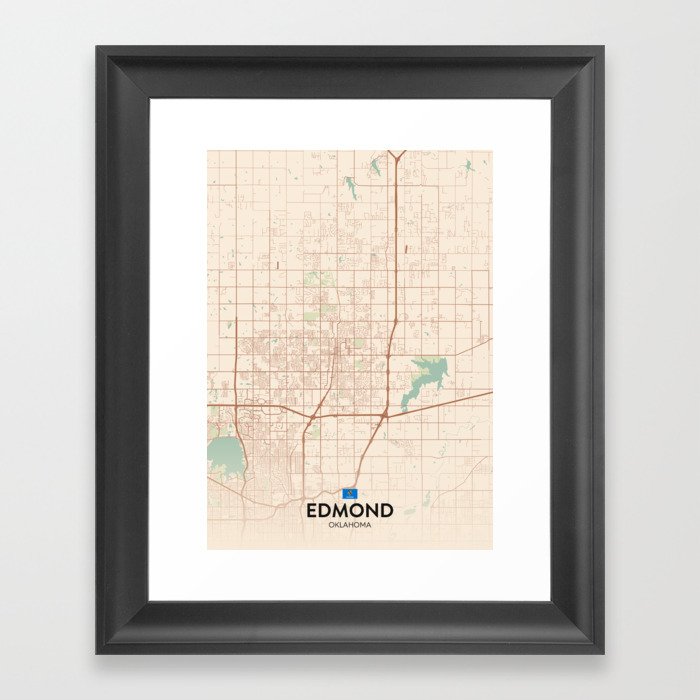 Edmond, Oklahoma, United States - Vintage City Map Framed Art Print