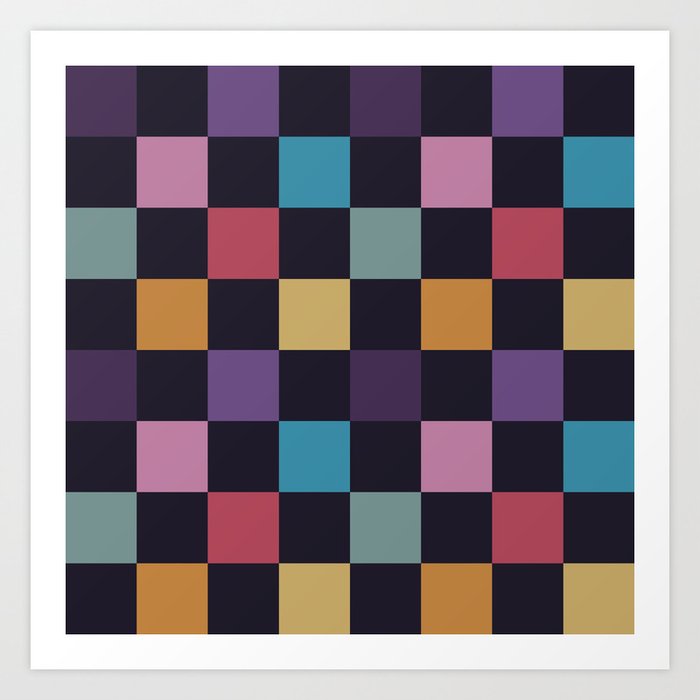 Checkerboard Checkered Checked Check Chessboard Pattern in Polychrome Multicolor Colors Art Print