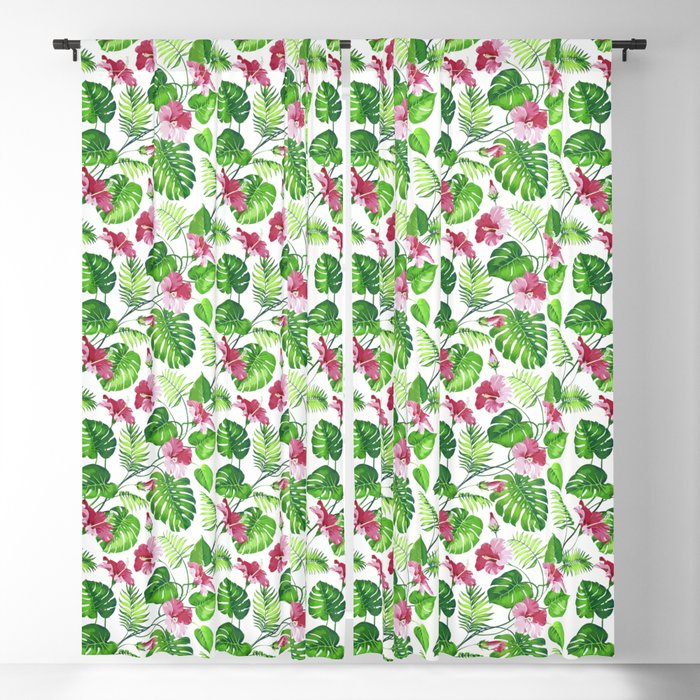 Plants and Roses Jungle Green Style Blackout Curtain