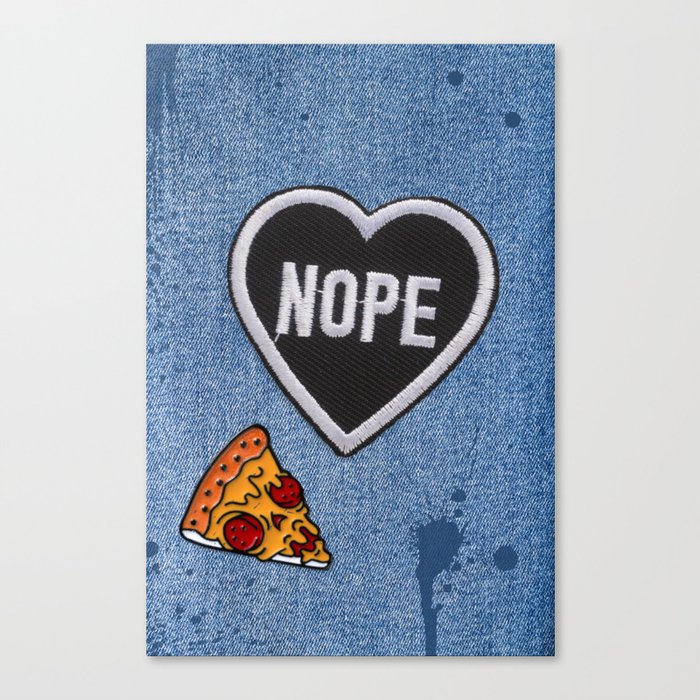 Nope Punk Heart Patch and Pizza Pin on Dirty Denim Canvas Print