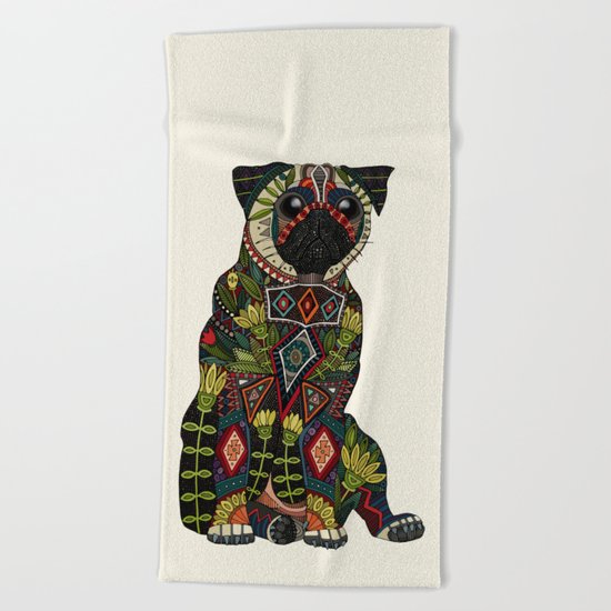 pug love ivory Beach Towel