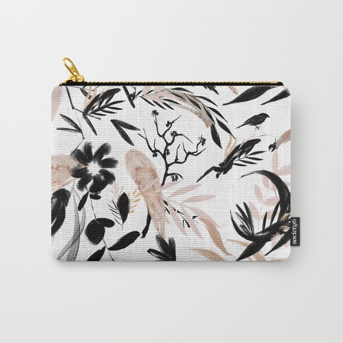 Black pink rose gold watercolor tropical floral Carry-All Pouch