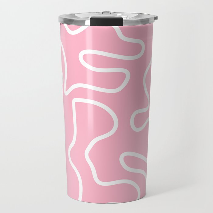 Squiggle Maze Minimalist Abstract Pattern in Bubblegum Pink Travel Mug