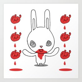 Heart Conjuring Bunny Rabbit - funny cartoon drawing with blood and magic! Art Print