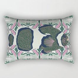 Clownfish swimming on a green and pink patterned background Rectangular Pillow