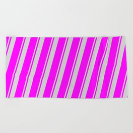 [ Thumbnail: Light Gray and Fuchsia Colored Striped/Lined Pattern Beach Towel ]