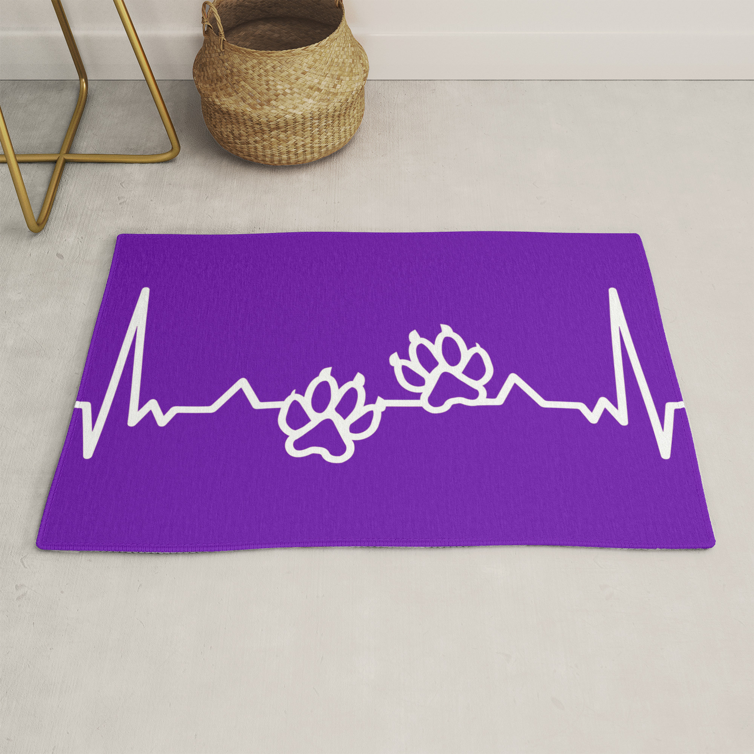 Animal Cat Dog Art Paw Prints Heartbeat On Purple Rug By